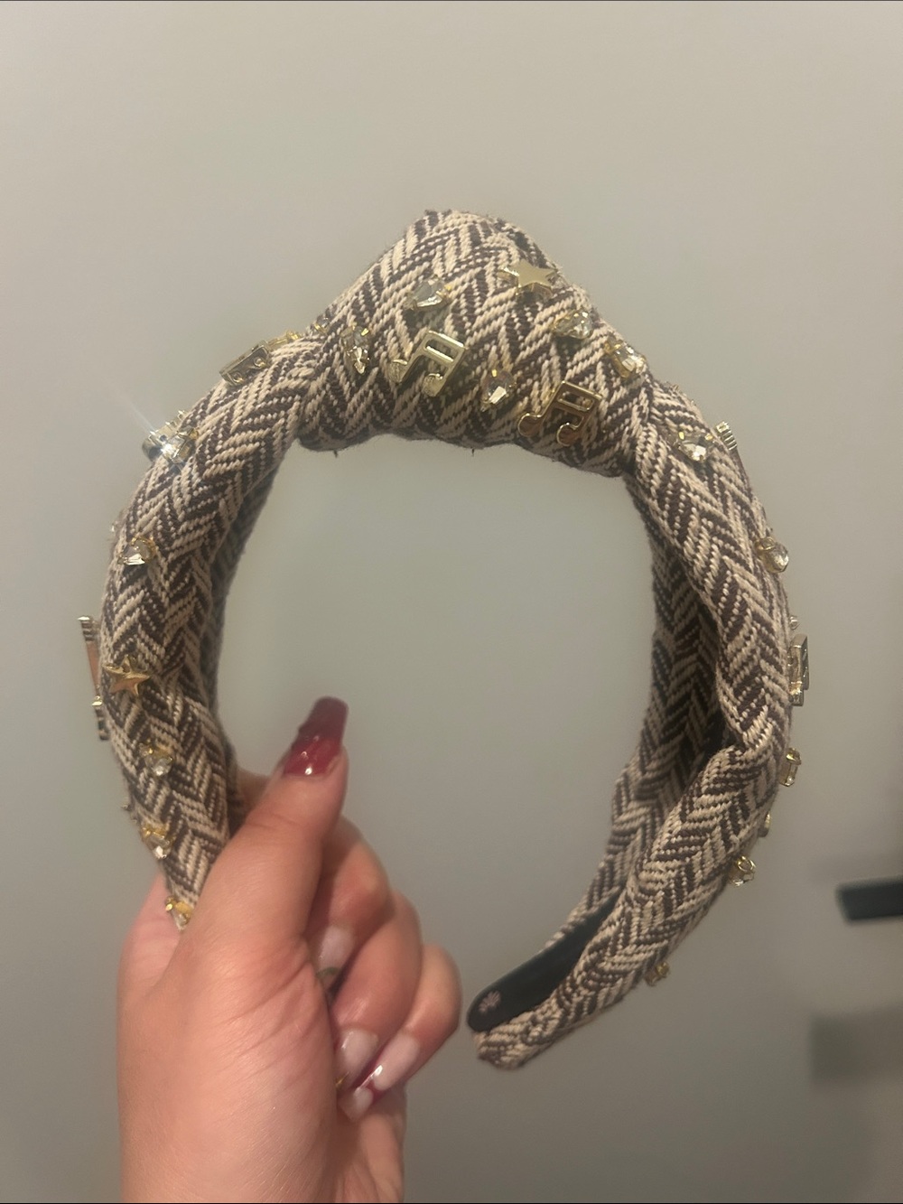 Lele Sadoughi Beige and Black Embellished Padded Headband - Picture 2 of 3